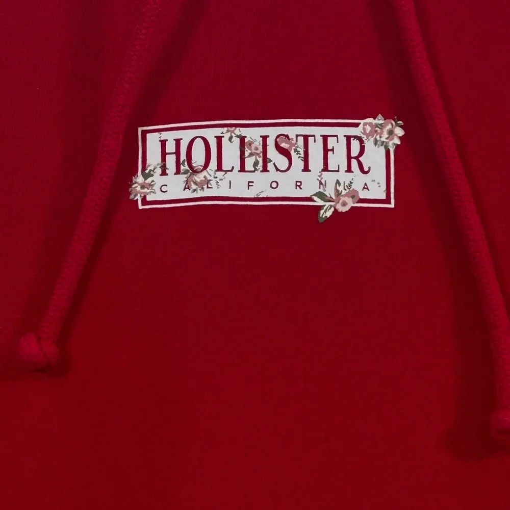 Hollister California Hoodie Womens S Red Floral Logo Sleeve Graphic  Sweatshirt